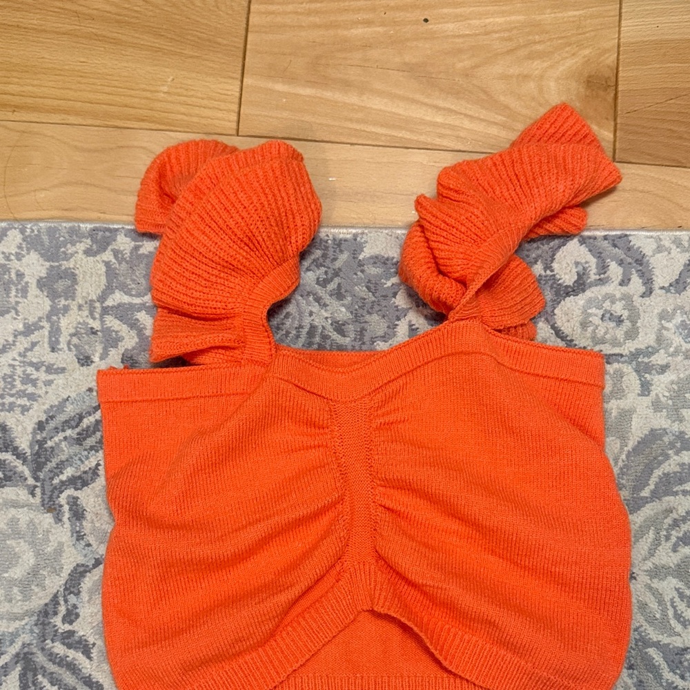 Orange Knit Top with Bow Straps